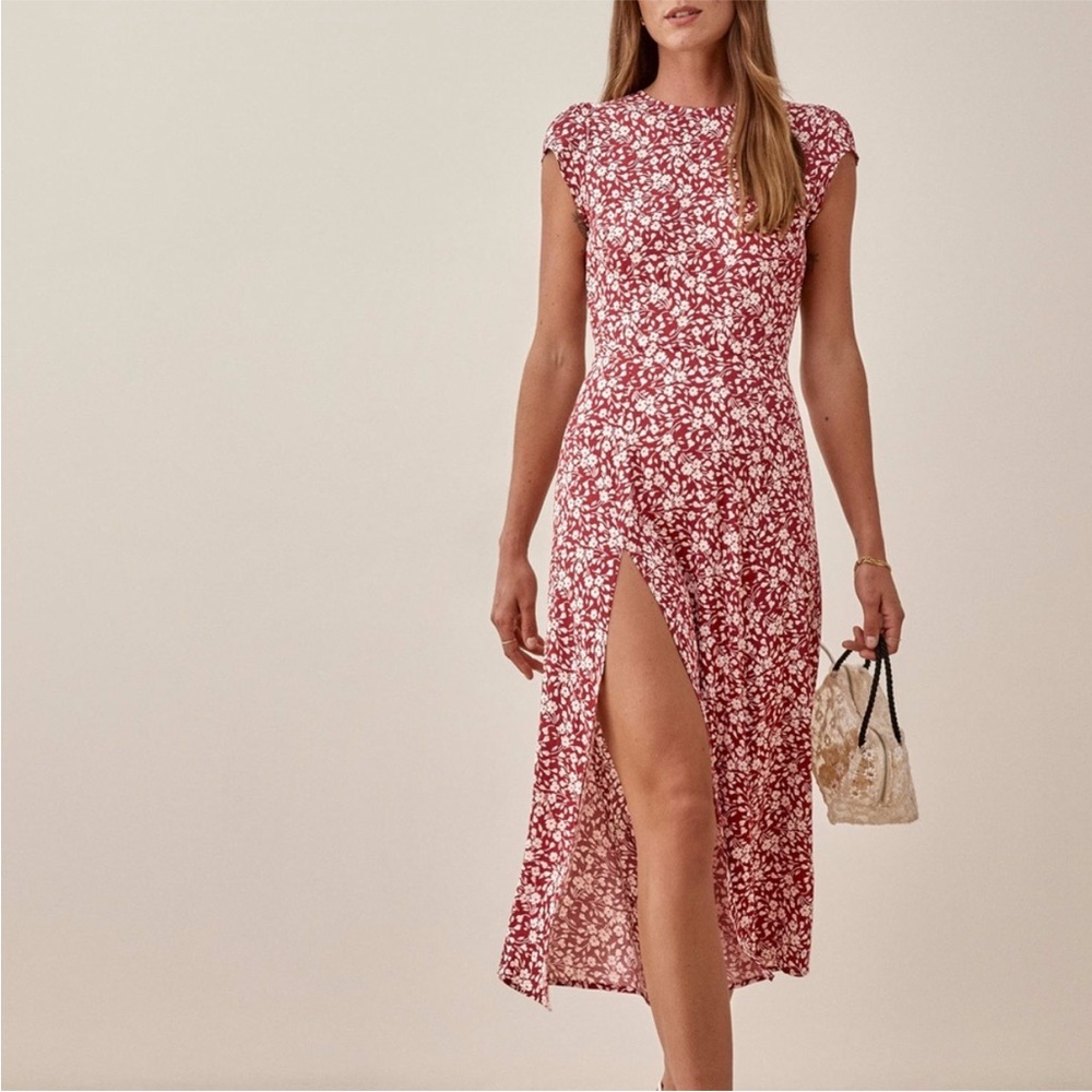 Reformation Red Floral Midi Dress